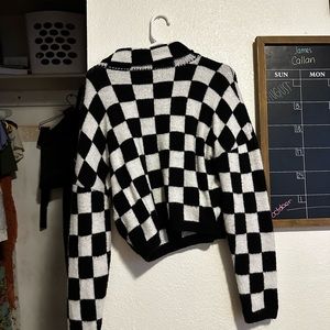 No Boundaries Junior's Plaid Mock Neck Sweater